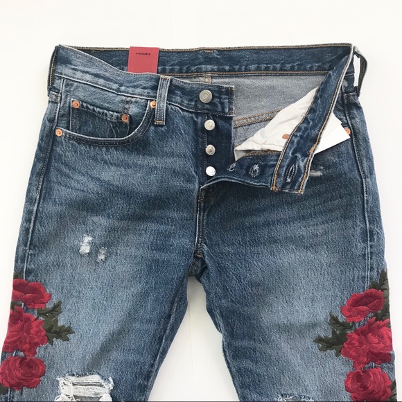 Anthropologie Levi’s 501 Distressed Jeans Floral - Picture 6 of 8